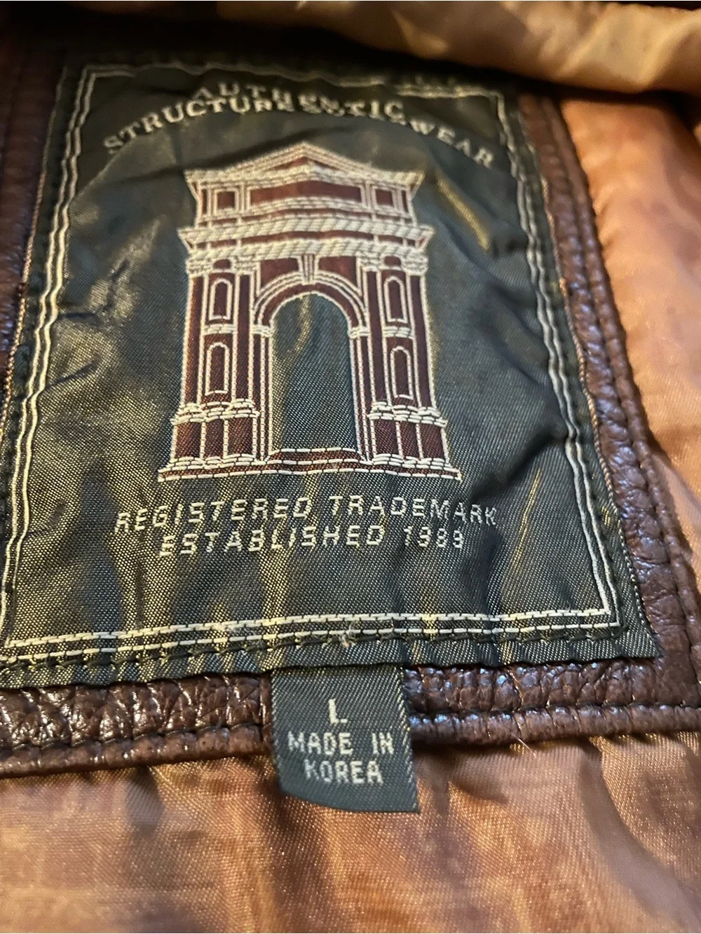 Vintage Structure Men's Brown Leather Bomber Jacket soft large